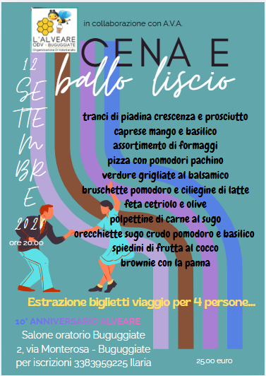 CENA CON BALLO - 10° COMPLEANNO L'ALVEARE 
